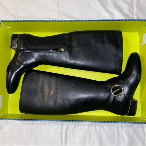 Tory Burch Sofia Black Buckled Leather Riding Wide Calf Boot - Picture 14 of 15